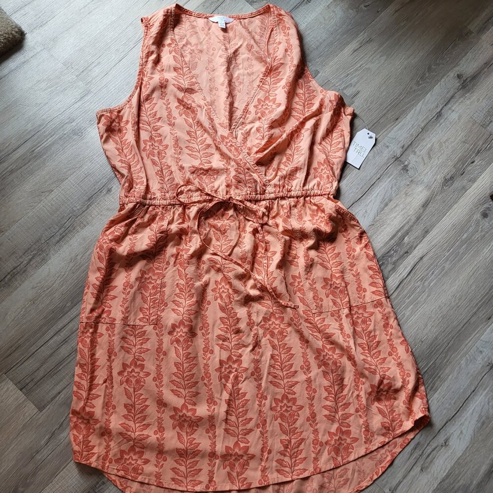 Women's Dress Large 12-14 (run smaller) Peach Tropical Print Time & Tru NWT